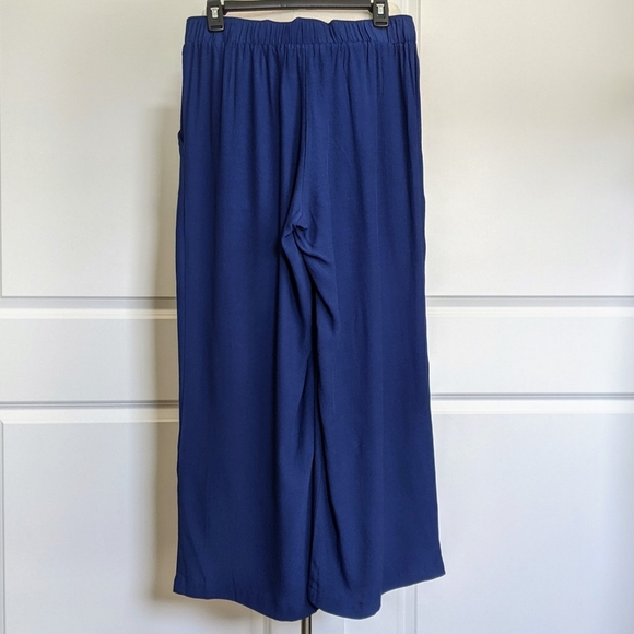 Johnny Was Pants Cropped Palazzo Wide Leg Elastic Waist Pockets Navy Blue M NWT - Picture 4 of 11